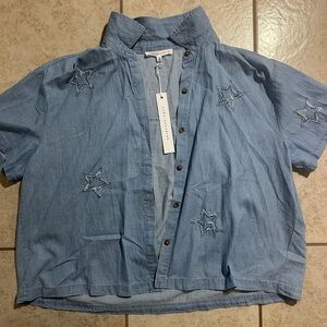 Blue Denim Shirt with Star Embroidery